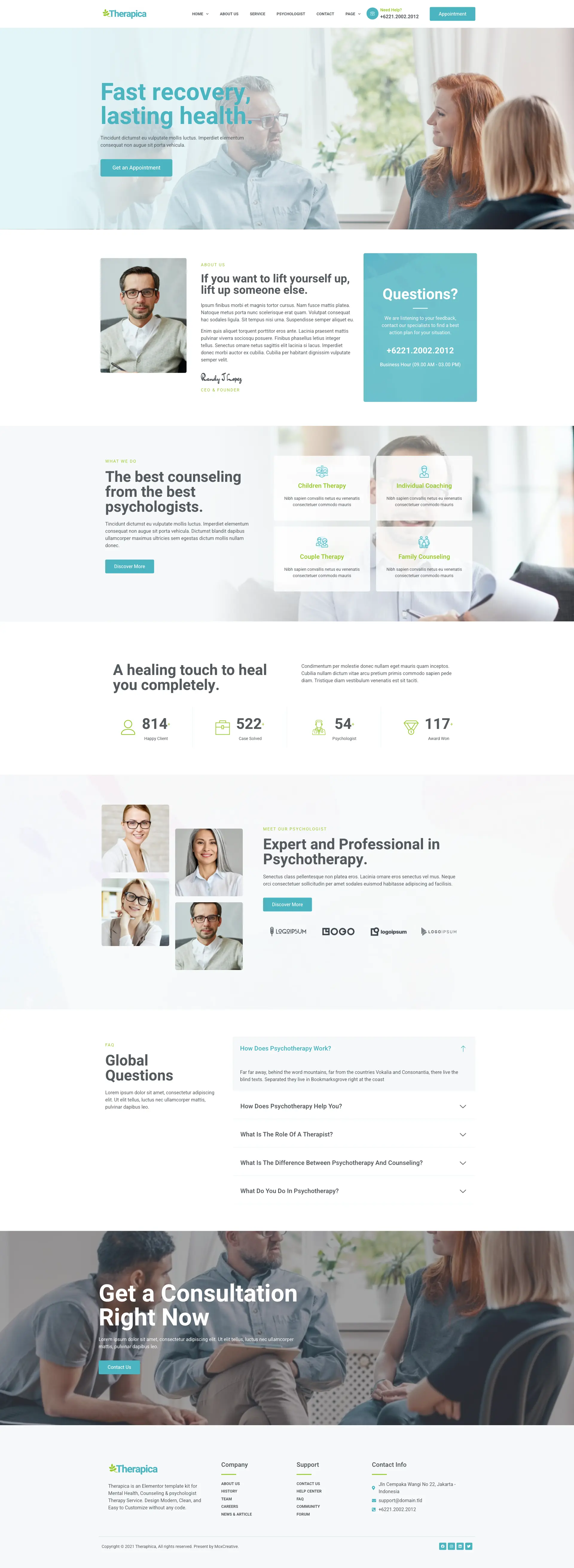 Therapica – Mental Health & Psychologist — WordPress template